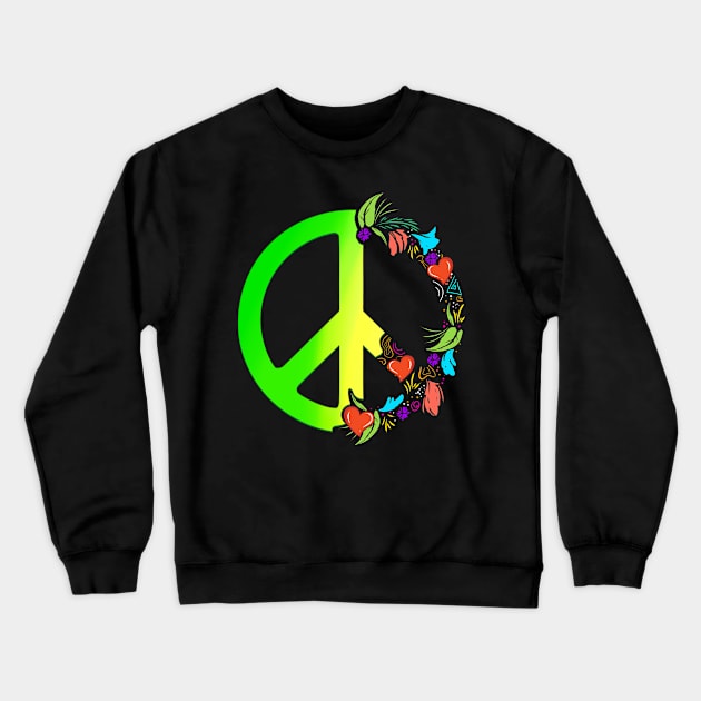 Love Hippie Mandala Hearts Peace sign Crewneck Sweatshirt by SinBle